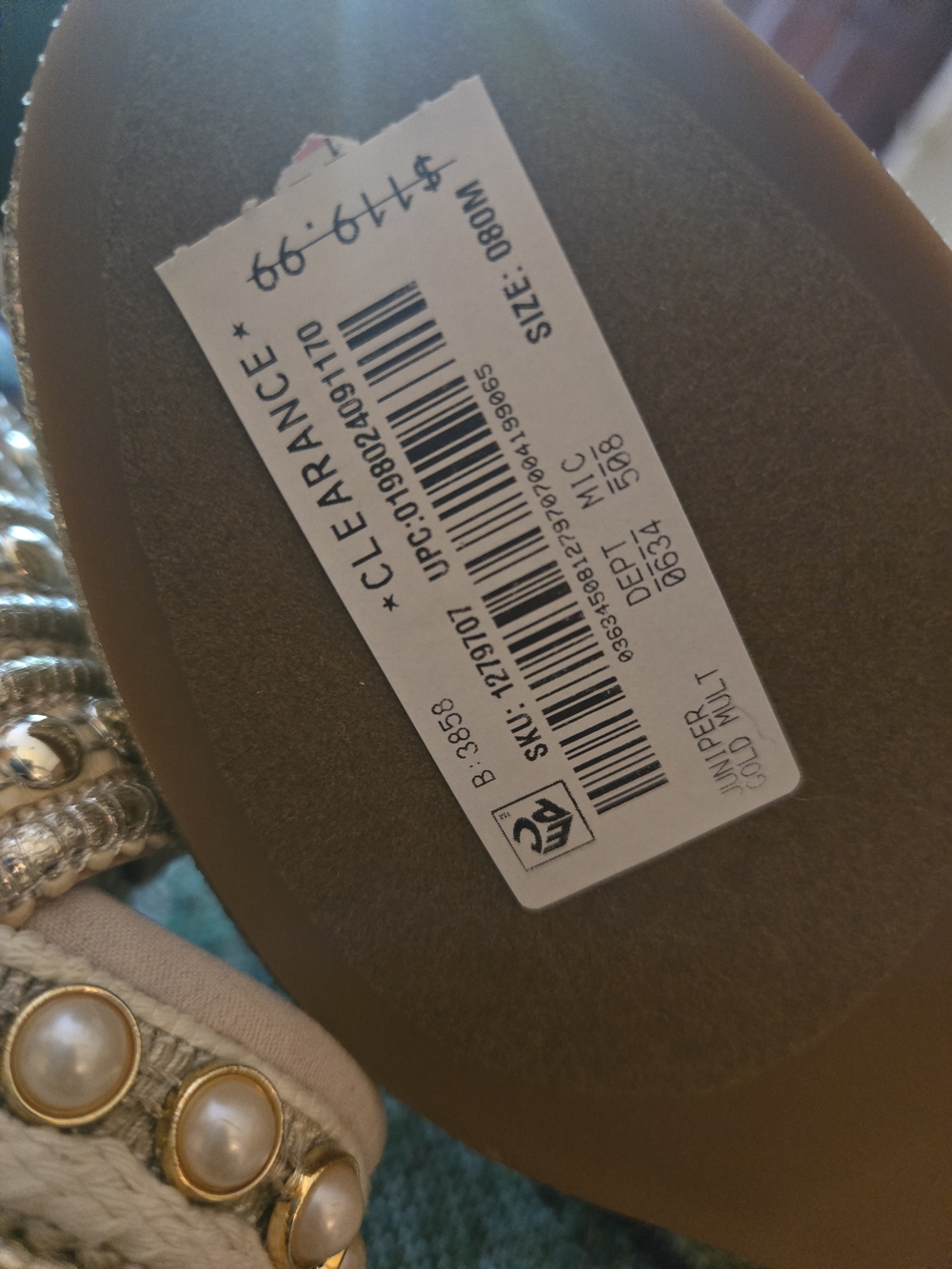 NWT Steve Madden Gold Pearl Embellished Wedge Sandals - Picture 4 of 7